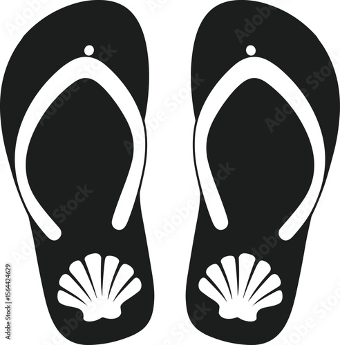 Silhouette Flip Flops with Seashell Design Vector Illustration