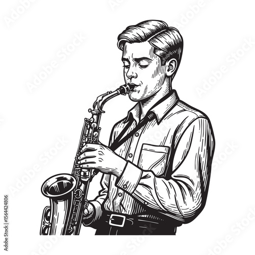 Saxophone Player Vector Engraving