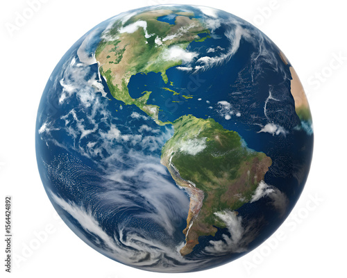 Realistic Earth globe with Americas and cloud cover