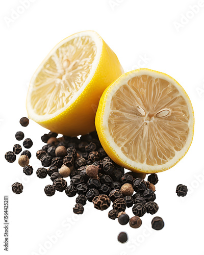 Lemon halves and peppercorns a fresh spice combination,