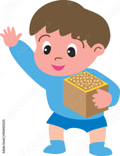 節分で豆をまく男の子
