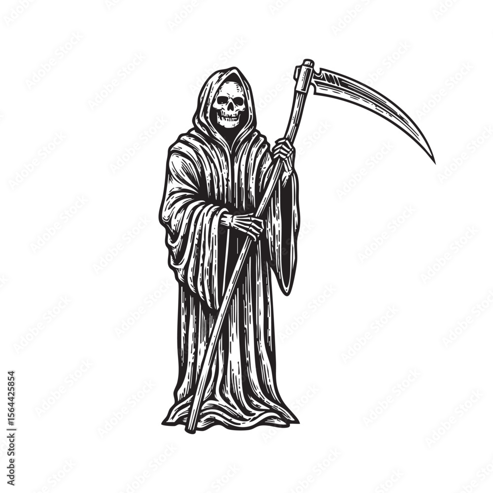 Obraz premium grim reaper engraving woodcut vector illustration