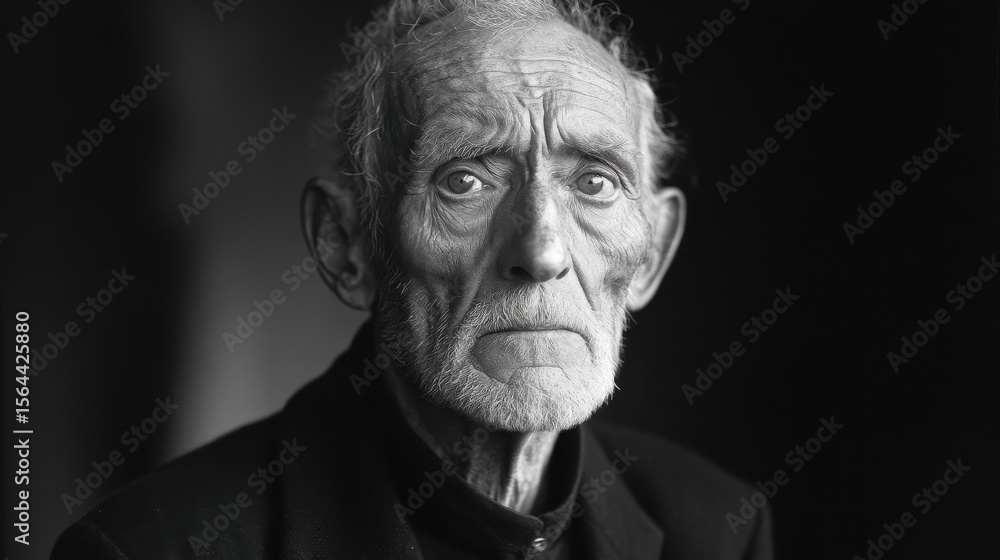 Black and white portrait of a sad, elderly man. Black and white portrait of a sad, elderly man.