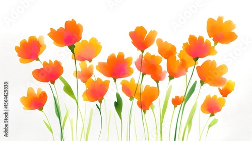 Abstract watercolor wildflowers dancing in a sun kissed field evoking feelings of hope and renewal in a minimalist white