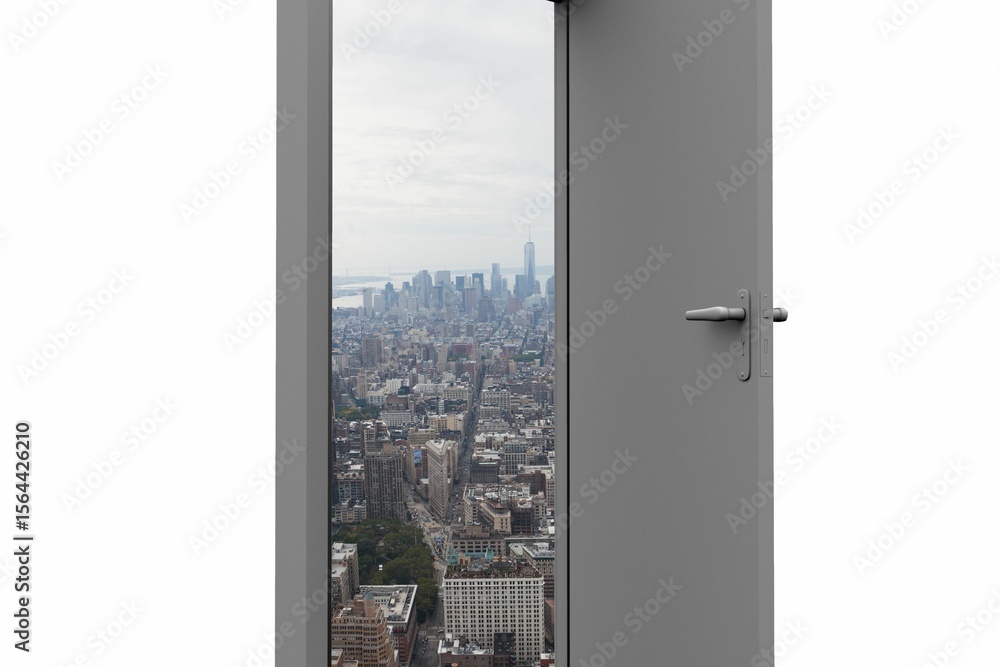 Obraz premium Cityscape seen from open door