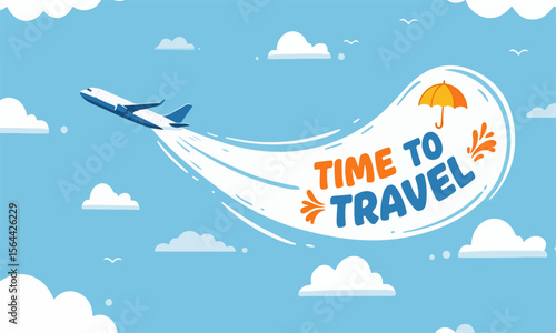 Travel Time Airplane Banner with Umbrella