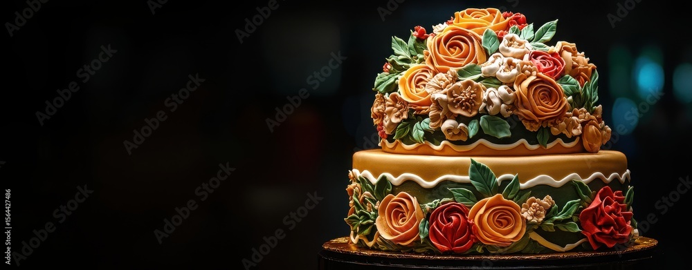 Obraz premium Elegant Floral Cake with Intricate Decorations and Vibrant Colors