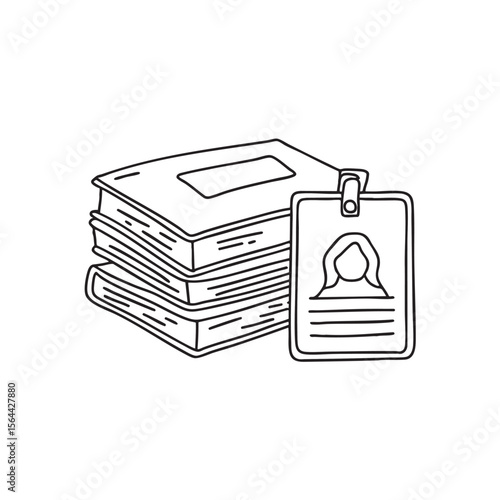 A stack of textbooks placed beside a campus ID card