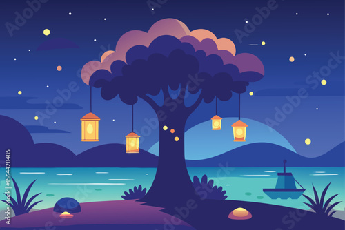 landscape with moon and stars