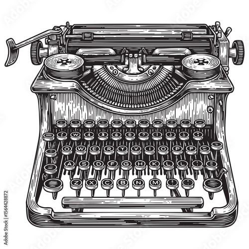Vintage Typewriter Engraving Vector Illustration