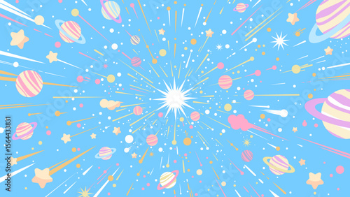 パステルカラーのかわいい宇宙爆発ベクター背景