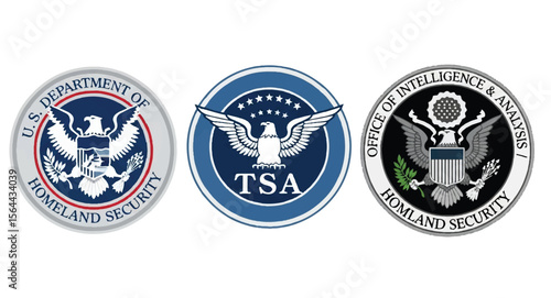 U.S. Department of Homeland Security, TSA, and Office of Intelligence and Analysis emblem logos on white background