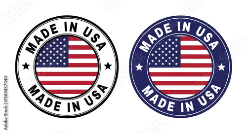 Made in USA badge sticker with American flag