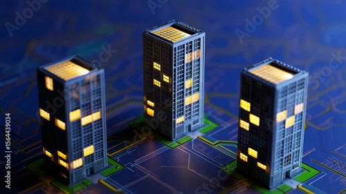 Smart City Night Lights Architectural Model Timelapse