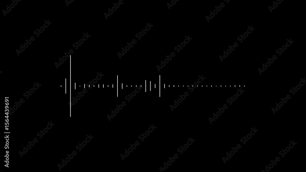 Sound waves rhythm line. Abstract white audio waveform pulse on black background for music visualizations. Audio wave or frequency sound wave equalizer technology. audio recorders.