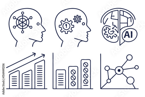 Icons depicting artificial intelligence, data growth, and human intellect