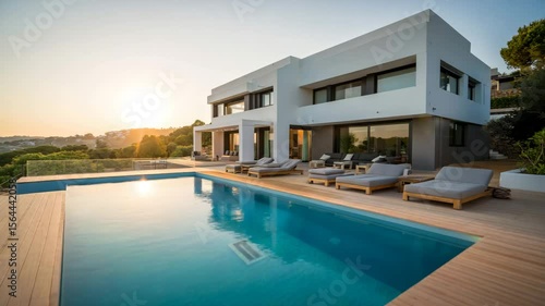 Luxury Villa Sunset Poolside Relaxation Mediterranean Escape