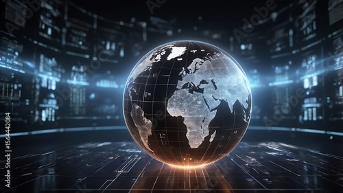 Glowing digital globe with abstract data background