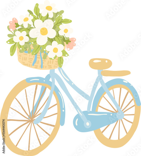 Pastel Bicycle Clipart with Flower Basket, Cute Summer Ride Illustration

