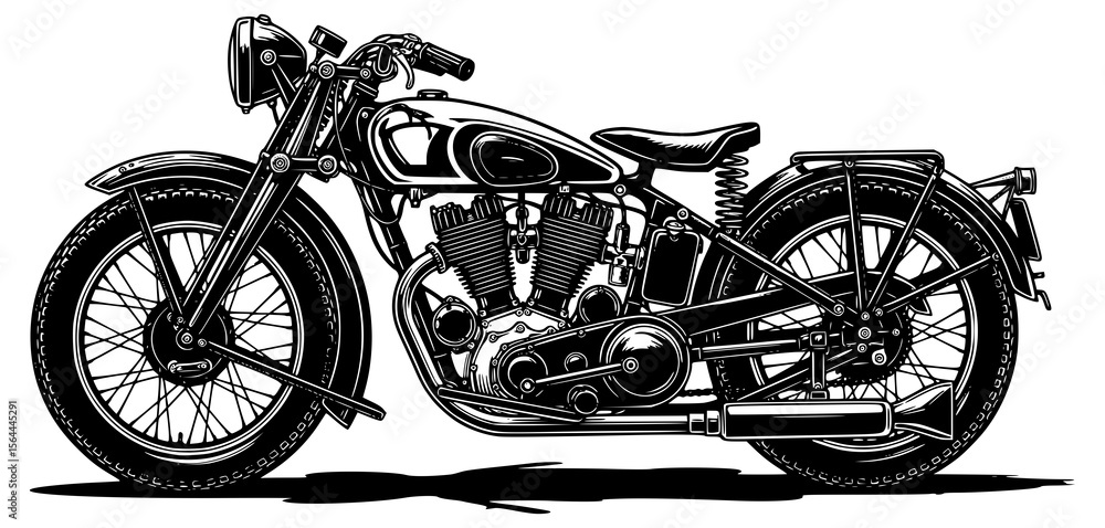 Fototapeta premium Vintage Motorcycle Vector Silhouette. A vector image of a vintage motorcycle silhouette. Single layer black and white image. JPEG version.