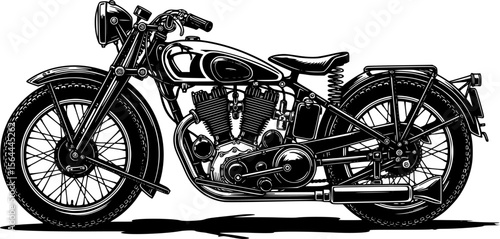 Vintage Motorcycle Vector Silhouette. A vector image of a vintage motorcycle silhouette. Single layer black and white image. EPS 10 version.