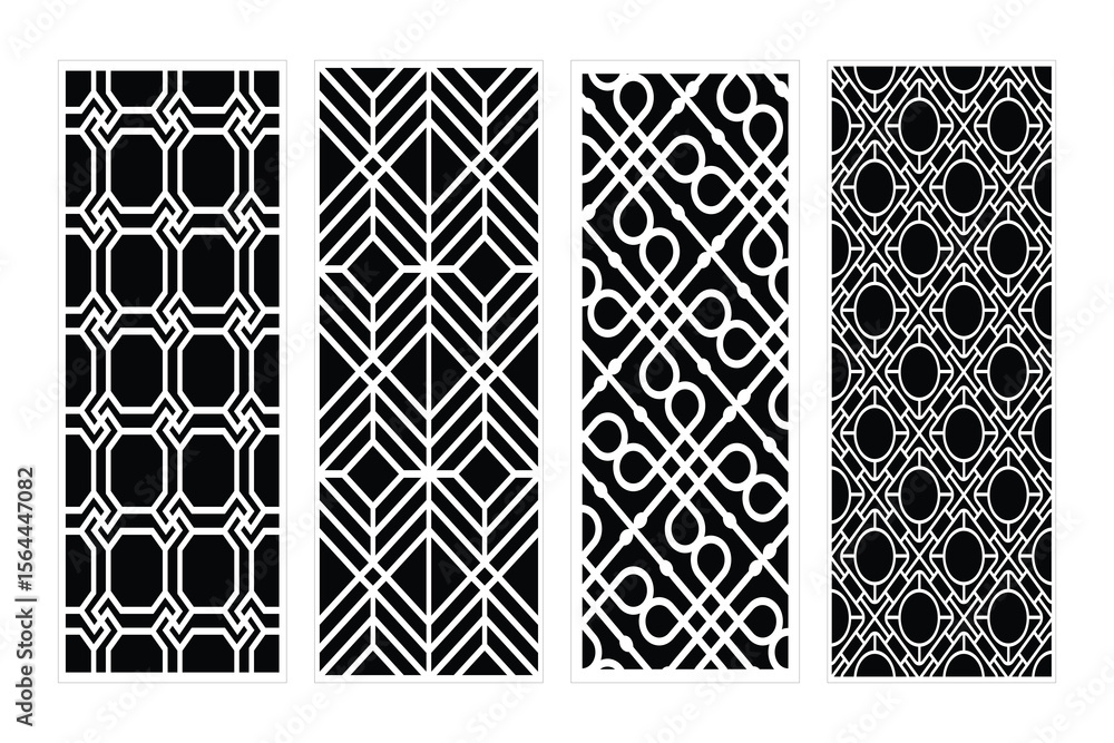 Four Black And White Seamless Geometric Pattern Backgrounds For Laser Cutting And Interior Decoration Four Black And White Seamless Geometric Pattern Backgrounds For Laser Cutting And Interior Decoration