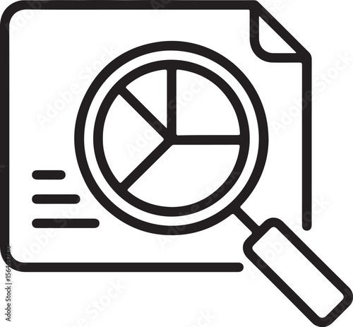 Magnifying glass over pie chart on document with text lines analysis examine