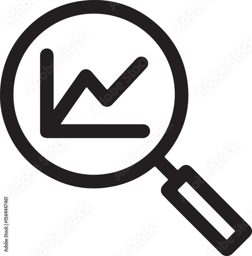 Magnifying glass over upward trending graph icon chart analysis