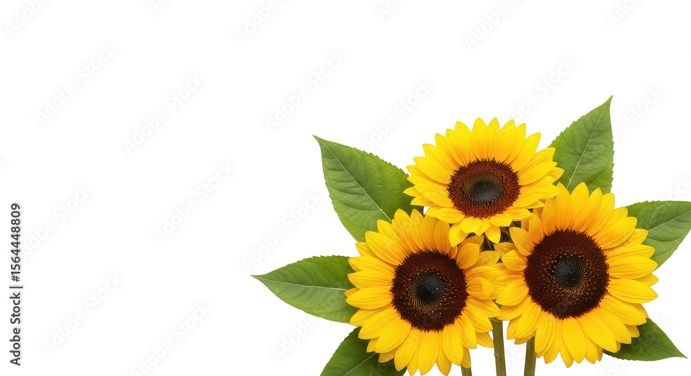 Fototapeta premium Three Sunflowers On Black Background
