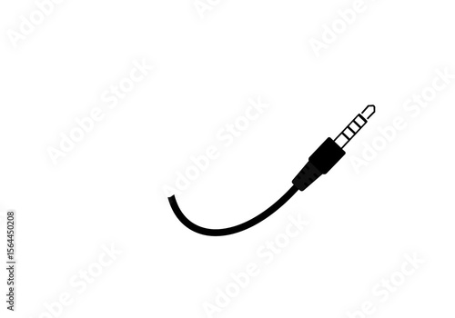 A simple illustration of a black aux cable with a white background and a curved black cable