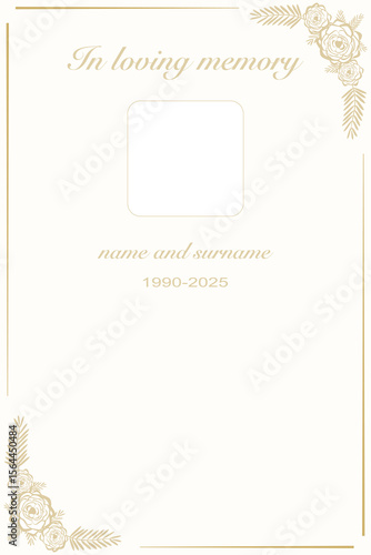 Vector - Beautiful funeral, invitation card on beige background. Border or frame. Memorial, RIP concept. Copy space.