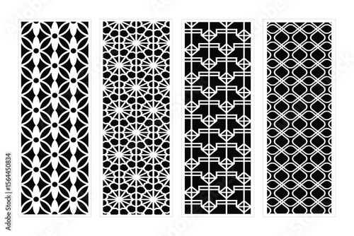 Four Geometric Seamless Patterns Black And White Abstract Textures Vector Ornaments Decorative Panels