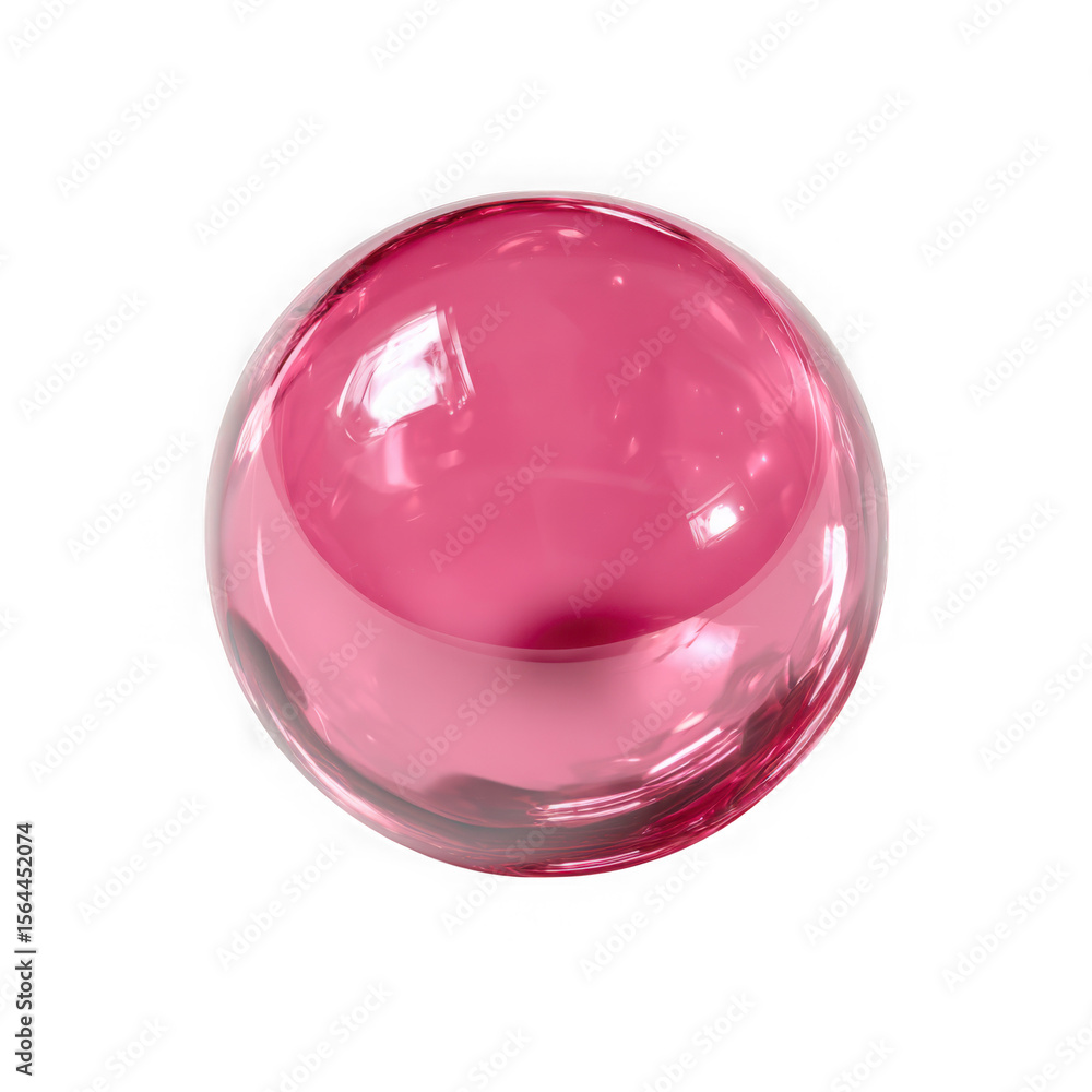 Obraz premium A single translucent pink glass sphere with reflections isolated on transparent background