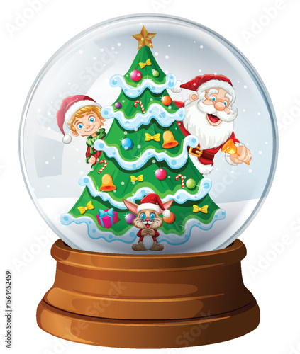 Festive Christmas Snow Globe with Santa and Elf