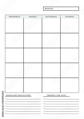A4 Size Simple Monthly Planner Template Pages