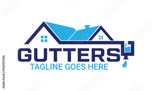 gutter installation and repair service logo design vector template illustration