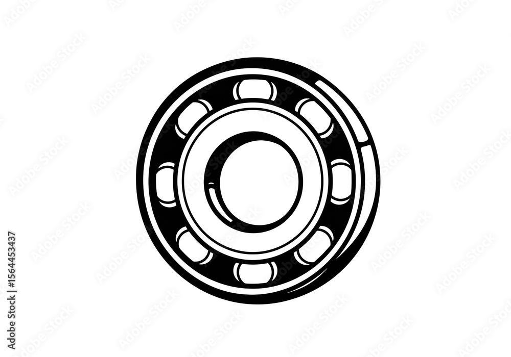A black and white illustration of a ball bearing with visible rolling elements and inner race A black and white illustration of a ball bearing with visible rolling elements and inner race