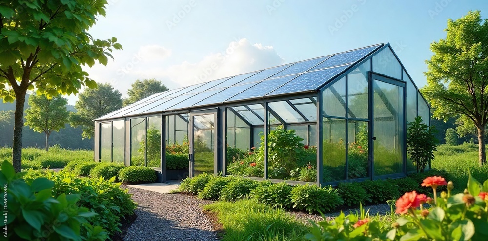 Fototapeta premium Sustainable Greenhouse Eco-Friendly Vegetable Cultivation with Solar Power