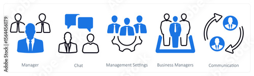 A set of 5 mix icons as manager, chat, management settings