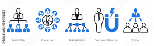 A set of 5 mix icons as leadership, connection, management