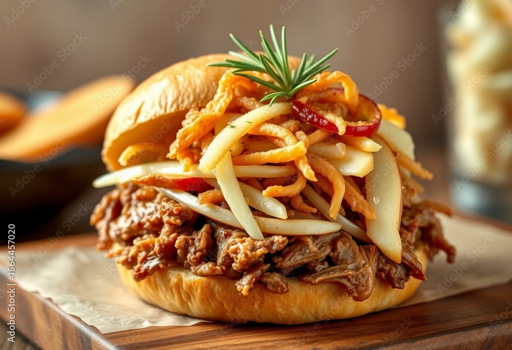 Fototapeta premium Slow-smoked pulled pork with apple and fennel slaw