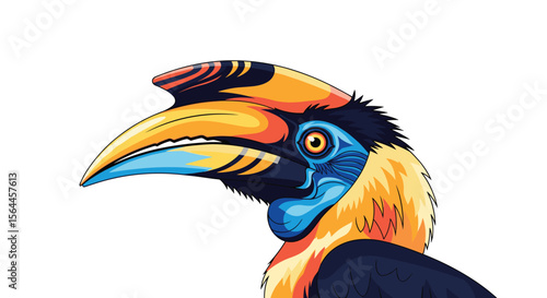 Vibrant Pixel Art Portrait of an Exquisite Great Hornbill Avian Species Displaying Its Majestic Casque and Distinctive Plumage
