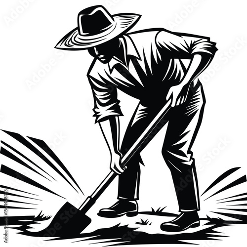 Farmer digging with shovel work