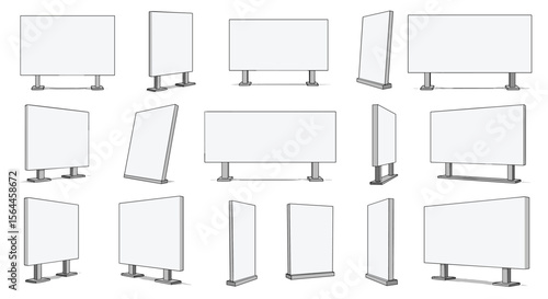 Collection of Various Blank Advertising Billboards and Hoardings Displayed from Multiple Angles for Outdoor Media Presentations and Marketing Concepts