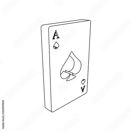 The outline of a large ace of spades card is made with black lines. 3D view of the object in perspective. Vector illustration on white background