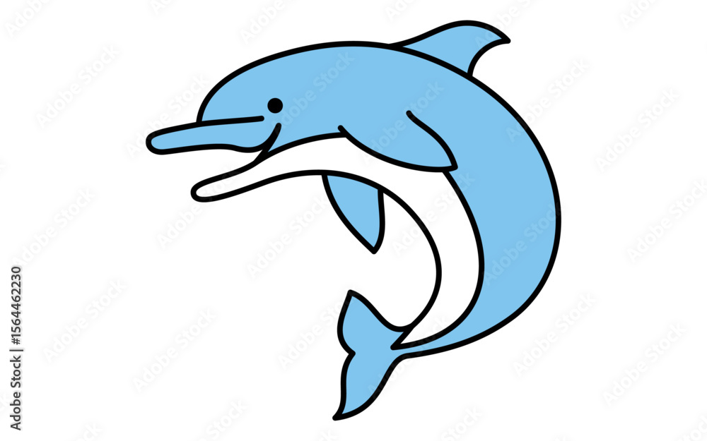 Fototapeta premium ジャンプするイルカのシンプルな線画イラスト、夏のアイソメトリックイラスト
