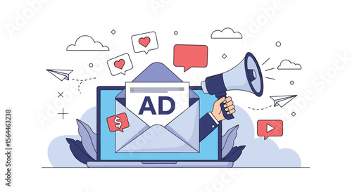 Digital marketing campaign targeting customers with promotional messages through online advertising and email outreach strategies