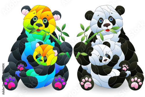 Abstract panda, contour illustration in the style of stained glass, animals isolated on a white background