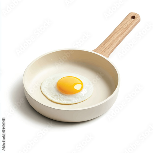 a frying pan with a wooden handle and an egg inside