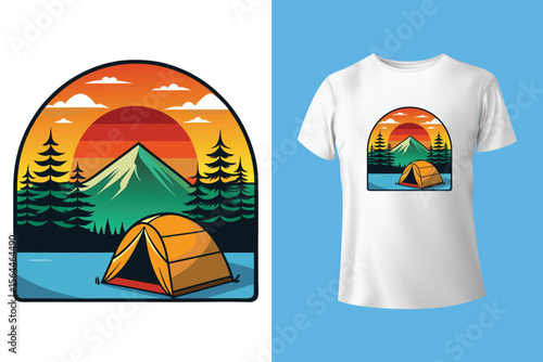 Mountain camping t-shirt graphic design. Mountain vector design artwork for apparel. t-shirt design template, camping t-shirt design, camping t-shirt design ideas,